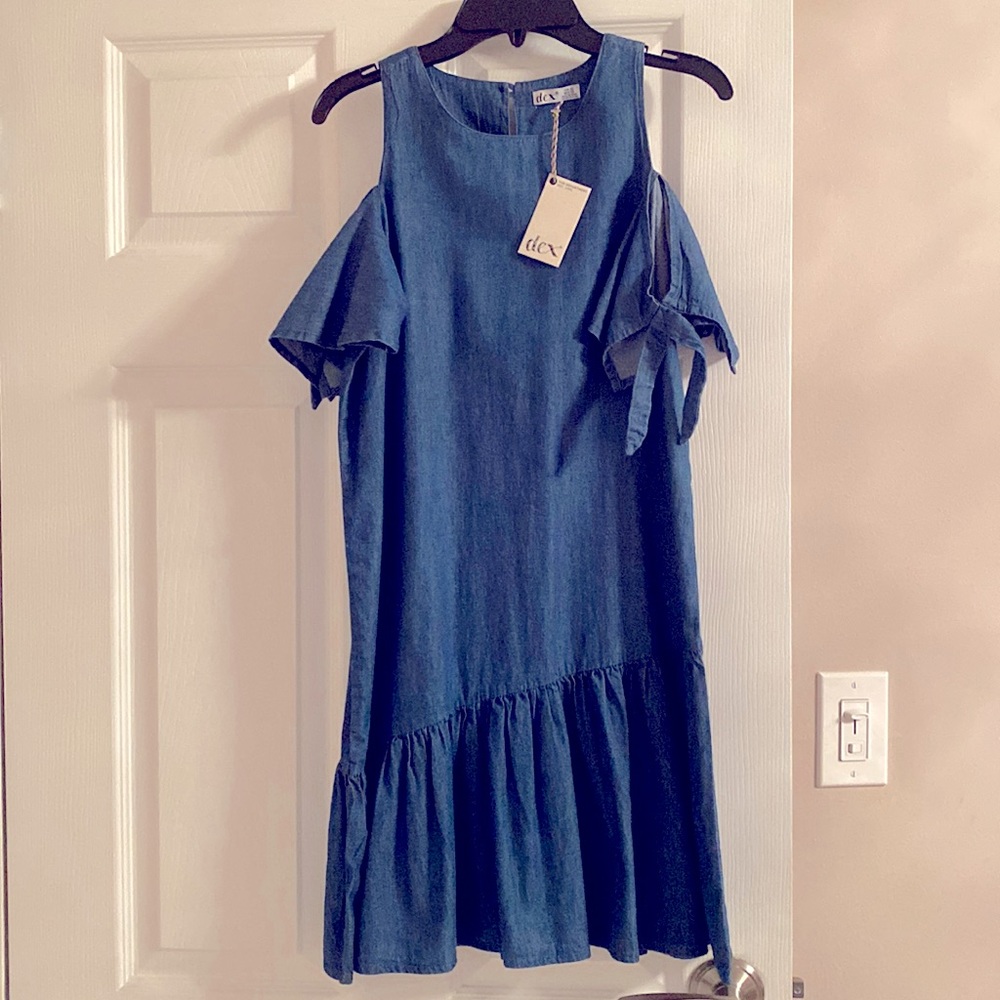 Girls cold-shoulder denim dress